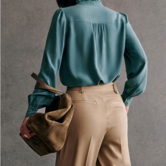 Sézane Elegant Teal Ruffle Blouse - Picture 3 of 6